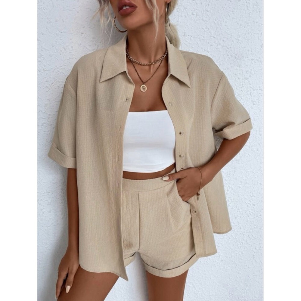 Shein Tan short sleeve matching set size small nwot #29